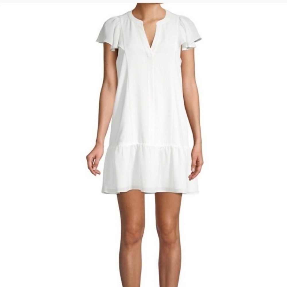NEW Parker Small Ruffled Flutter Sleeve Dress in Pearl